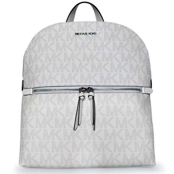 Michael Kors Handbags - Michael Kors Rhea Zip Medium Slim Backpack - Signature Optic White